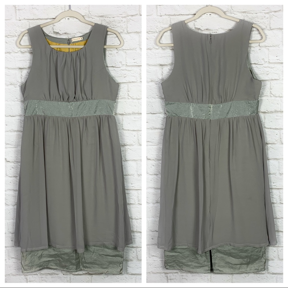 Tulle Gray Shimmer Sleeveless Layered Midi Dress L